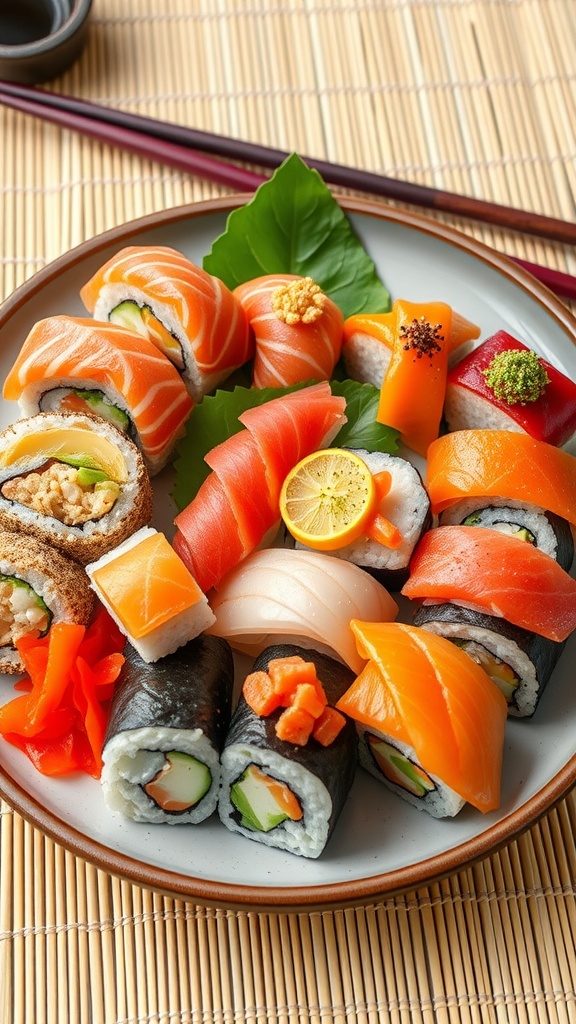 Sushi King Aesthetic: A Guide to Perfect Sushi Rolls A colorful and appetizing display of sushi rolls on a plate with fresh ingredients.